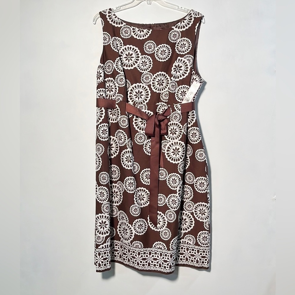 ELIZA J. NWT Party Guest Garden Cotton Medallion/Border BRN/WHT Midi Dress SZ 24